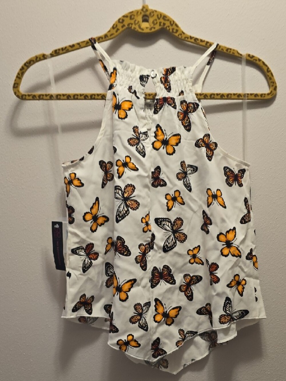 No Boundaries White Halter Top with Orange and Black Butterfly Print - Picture 7 of 10